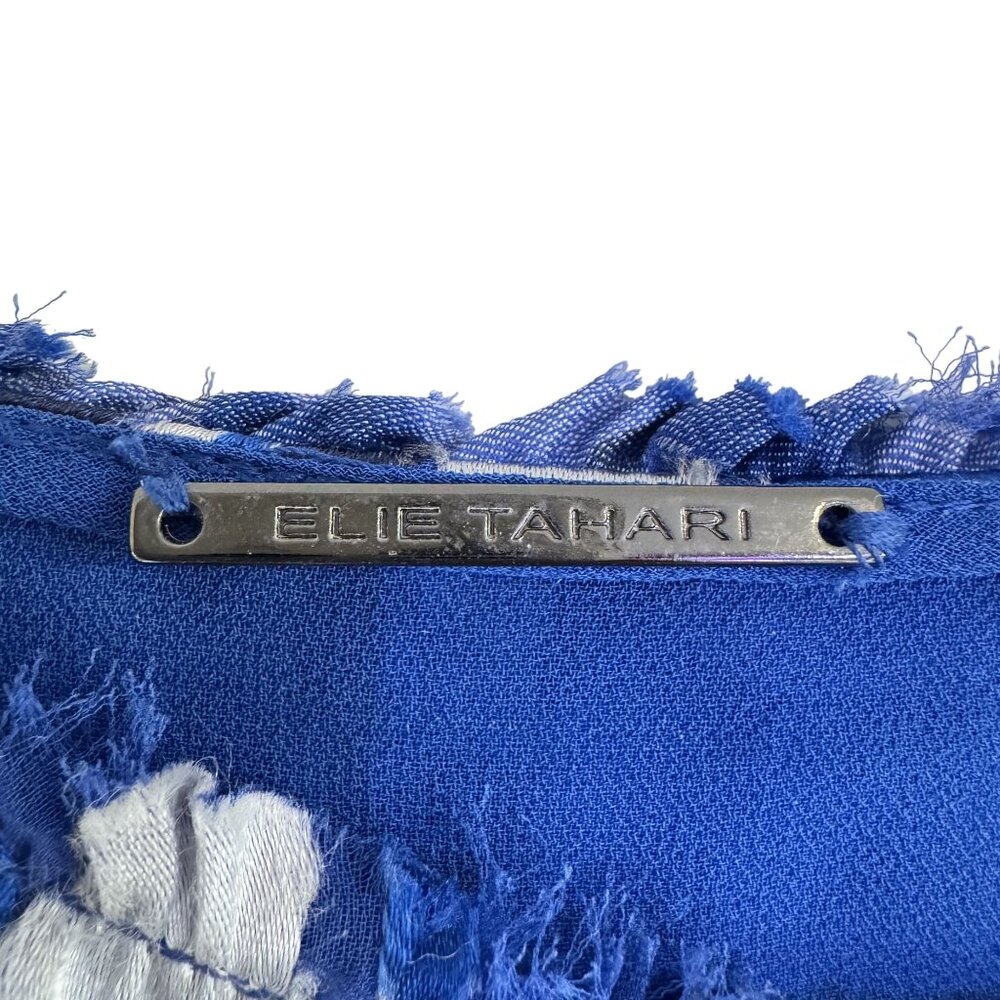 Women’s Elie Tahari Blue White Floral Silk Blend Ruffle Blouse Size Small - Picture 4 of 12